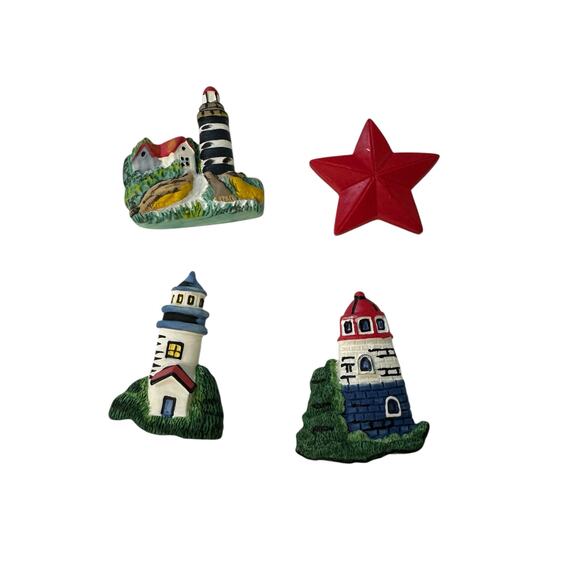 Vintage Nautical Lighthouse Button Covers 70s 80s Starfish Plaster Mermaid Sea - Picture 1 of 4